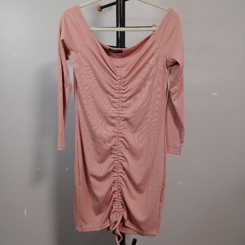 PrettyGarden Pink Long Sleeve Ruched Front Dress Size Large